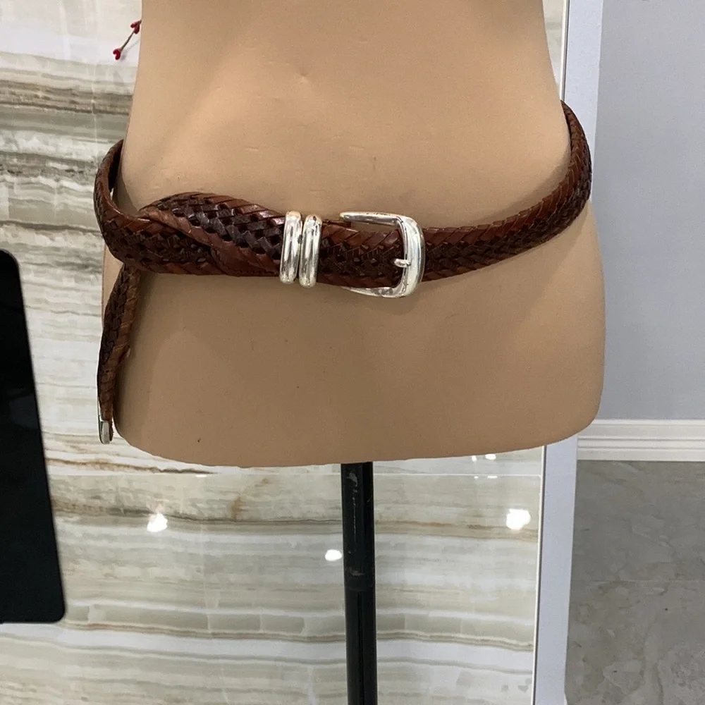 Fossil Brown Braided Leather Belt with Silver‎ Hardware. OS